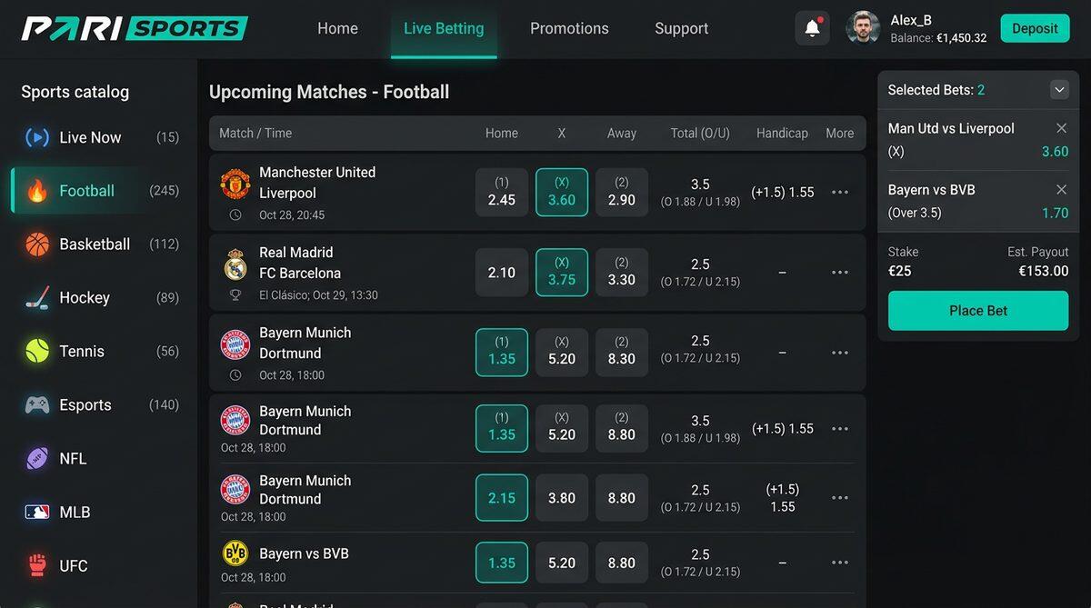 Линия ставок БК Пари — 50+ видов спорта, 1000+ лиг, маржа 3–5%